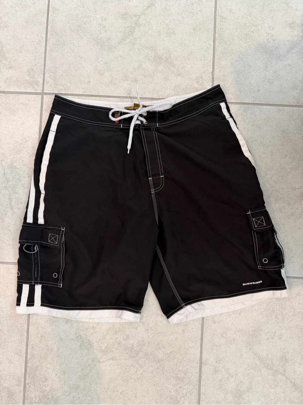 Budweiser Black Swim Board Shorts with White Accents